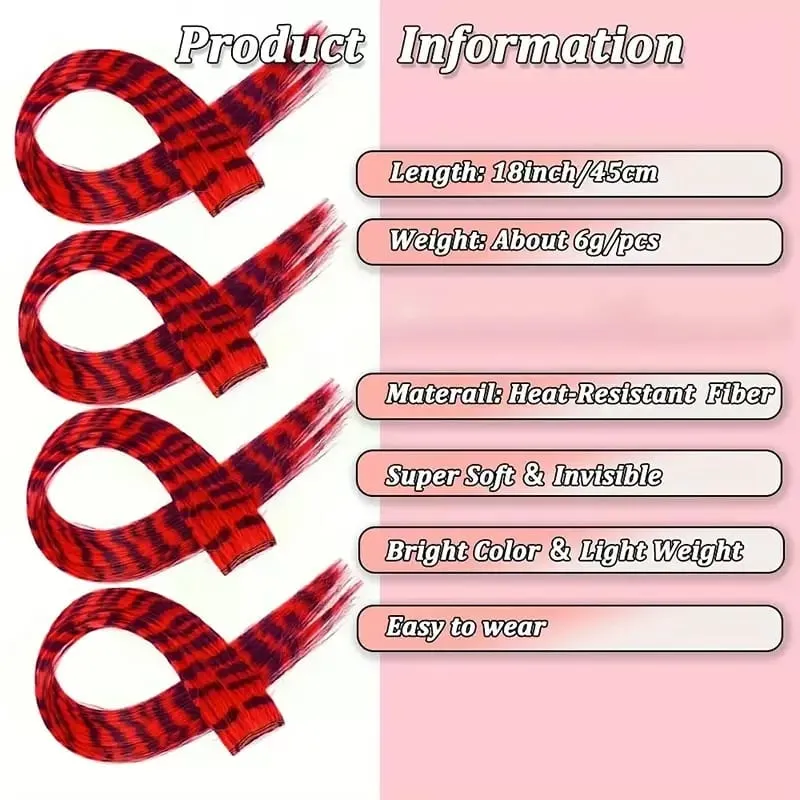 3pcs/set Stripe Printed Hair Colorful Long Straight Hair Pieces Synthetic Clip-in Hair Extensions for Daily Use Party Halloween — image 3