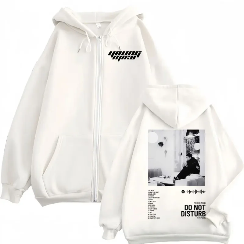 Young Miko Do Not Disturb Album Poster Graphic Zipper Hoodie Hip Hop Vintage Zip Up Pullovers Men Women Casual Loose Sweatshirts — image 3