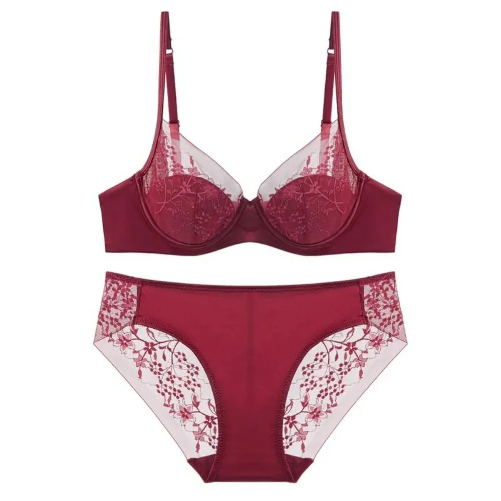 Elegant Lace Lingerie Set Thin Cup Minimizer Bra Panty Breathable Comfort Intimates Suit For Big Bust Size 32‑38 Daily Underwear — image 2