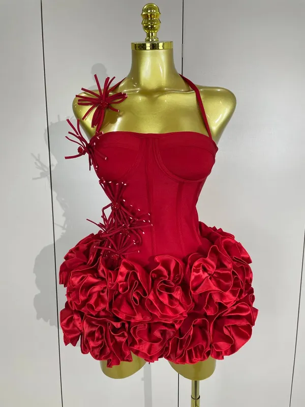 Abito da ballo sexy con scollo all'americana Celebrity Club Set da due pezzi da cocktail Elegante donna Moda Festa di compleanno di lusso Vestito rosso nero dalla fasciatura