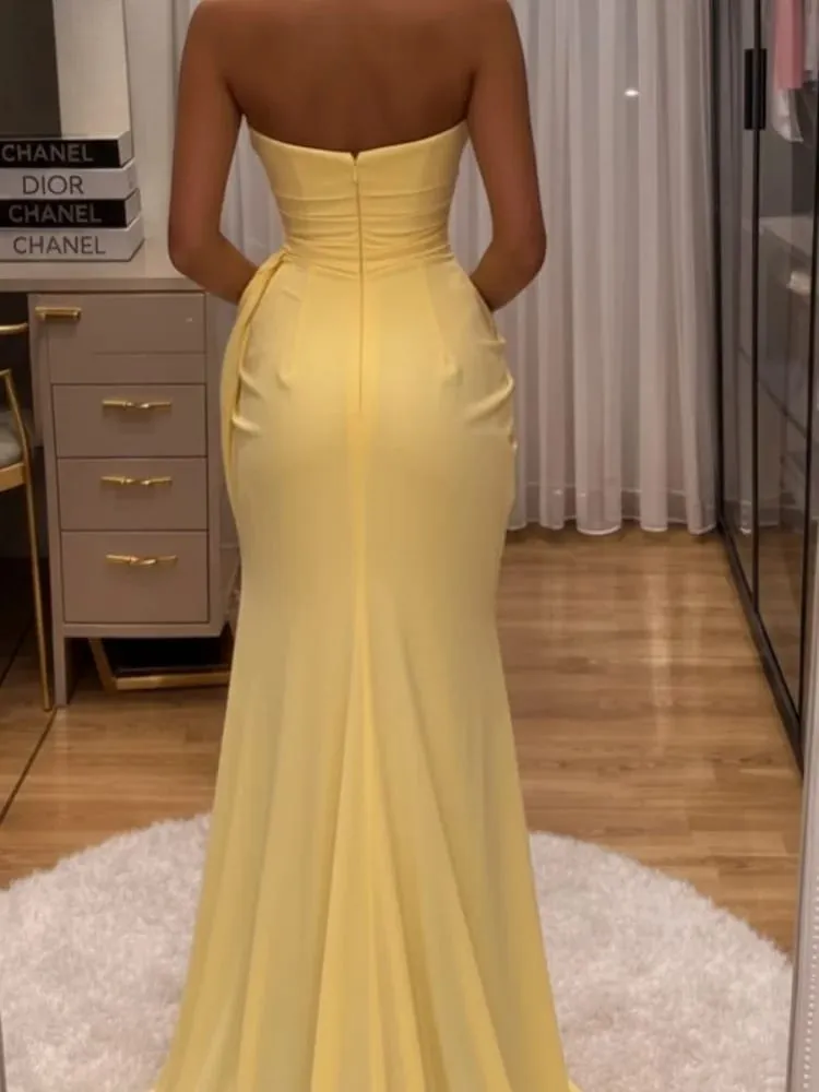 Elegant højtaljet bodycon maxikjole stropløs plisseret kant Korset festkåber Luksus Vestidos 2026 New Lady aftenkjoler — image 4
