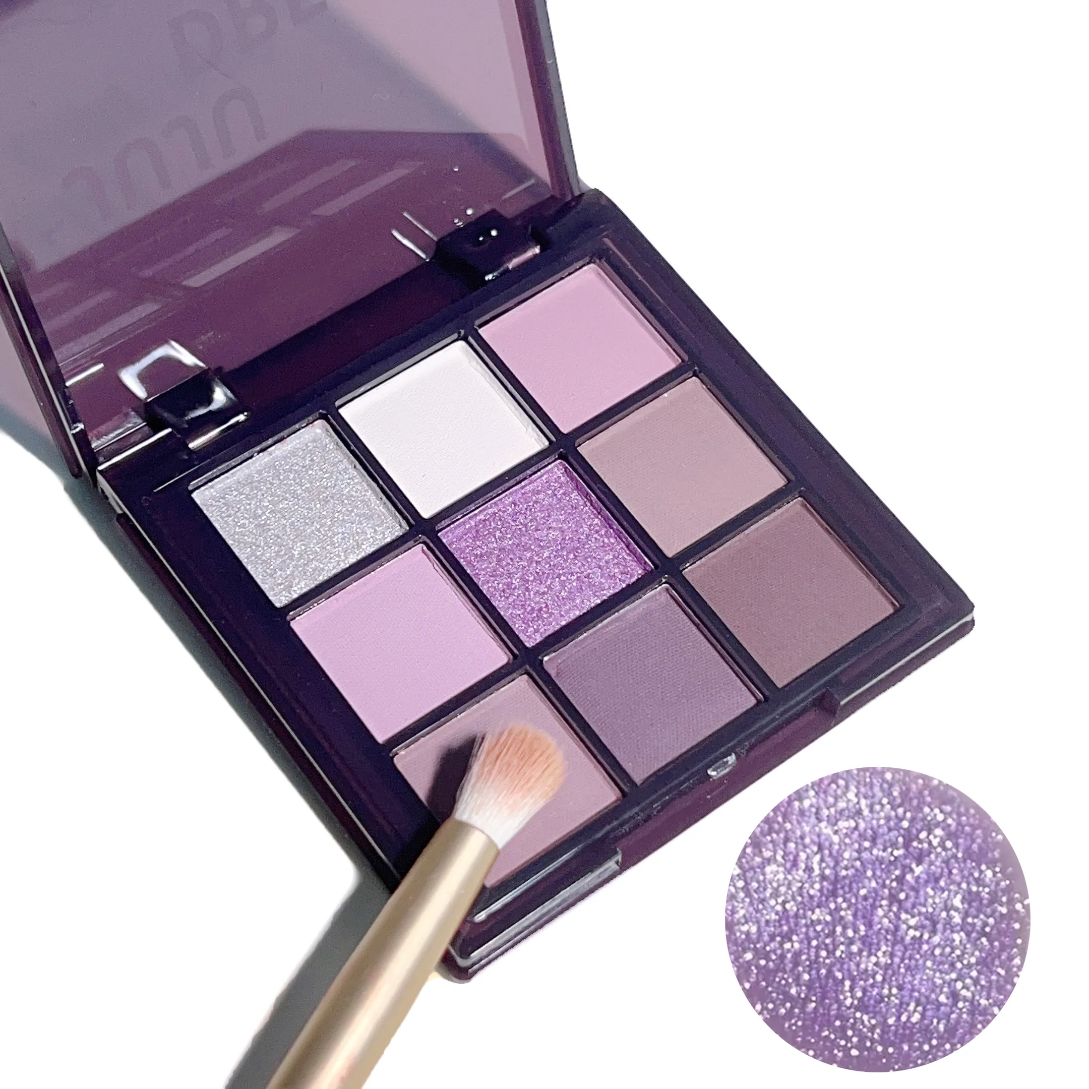Paleta de sombras de ojos, nueve tonos de ahumado mate nacarado, fino brillo morado oscuro, maquillaje asequible