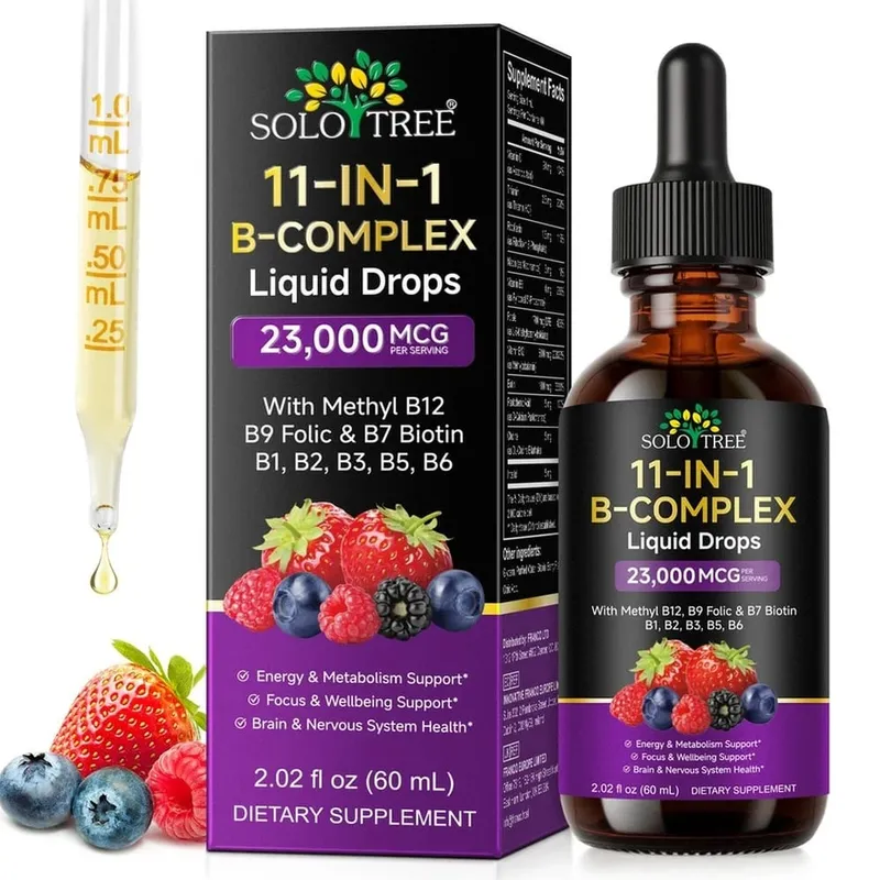 B-Complex Liquid Drops 11-in-1 Methyl B12 Folate Biotin For Energy Focus & Brain Nervous Support Formula Adult 60ml