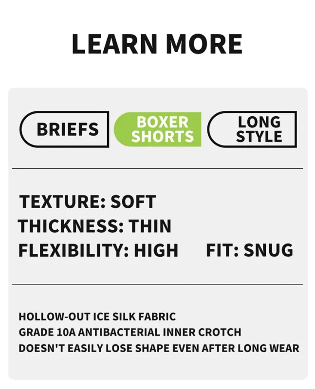 MiiOW 3Pcs Hollow-out Ice Silk Men Underwear Boxers Silky Breathable Man Underpants 10A Antibacterial Crotch Men's Boxer Panties — image 12
