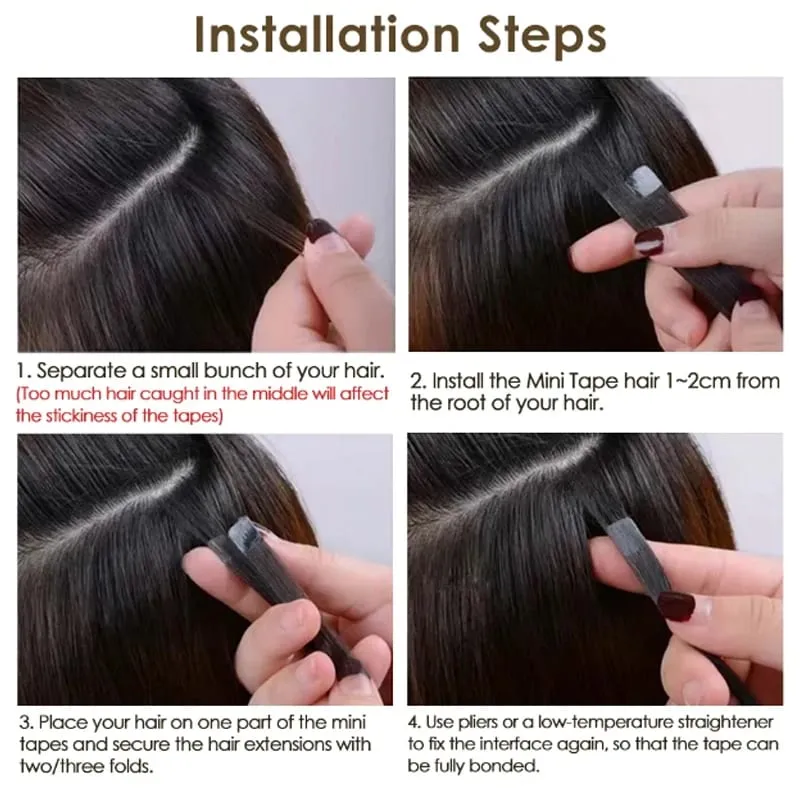 Mini Tape in Human Hair Extensions Natural Straight Tape in Extentions 3x0.8cm Invisible Tape 10pcs/pack For Side Hair