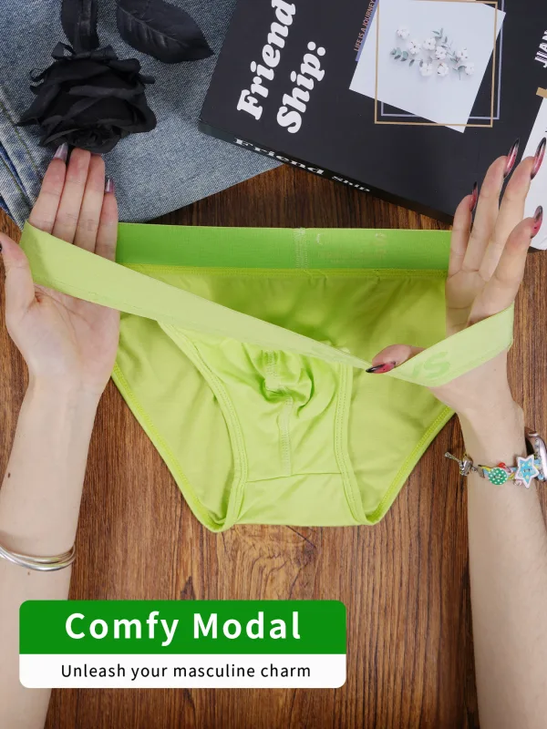 1PCS Men's Modal Ultra-Thin Barely-There Briefs U Convex Pouch Bright Solid Color Elastic Waistband Breathable Daily Underwear