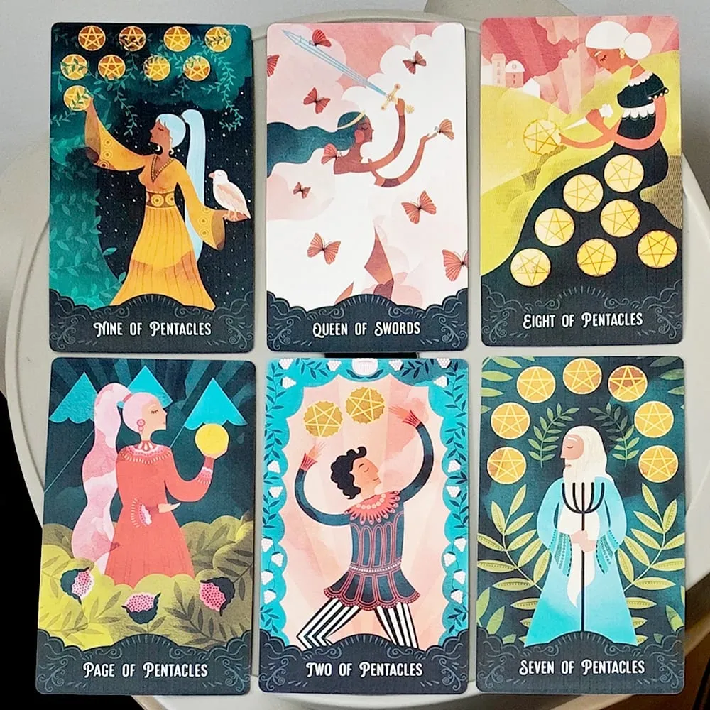 Star Maiden Tarot Deck 78-Card Deck Aesthetic Celestial Divineไพ่ทาโรต์ 2 ชิ้นกล่องแข็ง 12*7 ซม.นูน — image 4