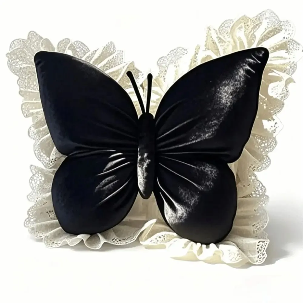 Elegant Velvet Butterfly Pillow Soft Lace Trim Bow Cushion New Cute Bow Throw Pillow Office — image 8