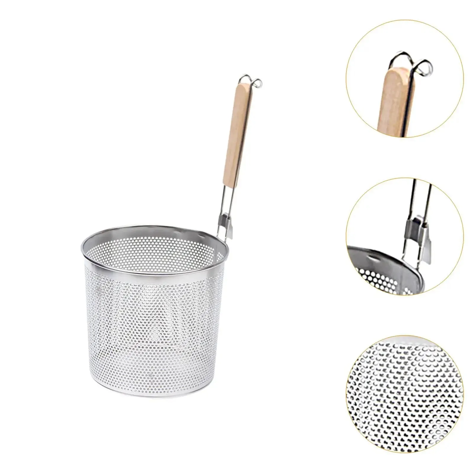 Stainless Steel Pasta Strainer Frying Serving Basket with Wood Handle for Onion — image 5