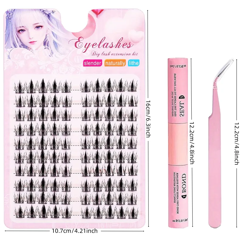 10 Rows Exquisite Black Anime Eyelash Kit - False Eyelashes with Adhesive and Sealer Natural Dynamic DIY Length 10-13mm