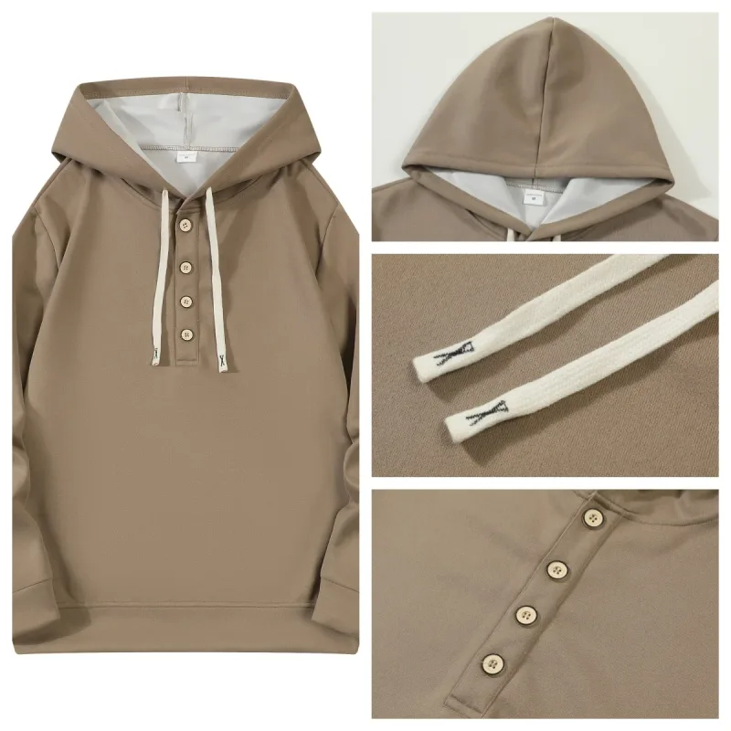 Four button hooded sweatshirt autumn winter men's new long sleeved hooded sweatshirt fashionable and casual men's sportswear, — image 2