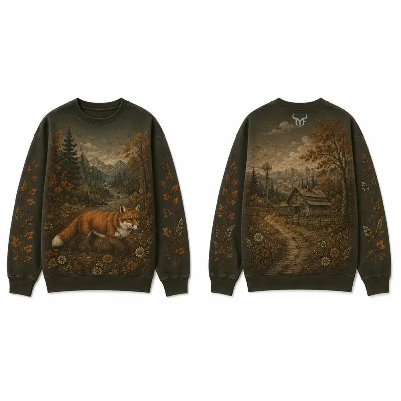 Vintage Wilderness Wildlife Graphic Crew Neck Sweatshirt Men Outdoor All Over Print Pullover Men's And Women's Casual Streetwear