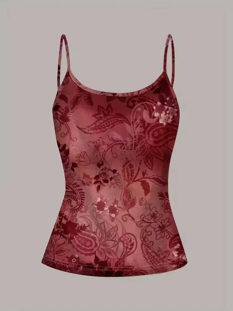 Vintage Floral Pattern Red Sexy Vest Women's Short Top — image 7