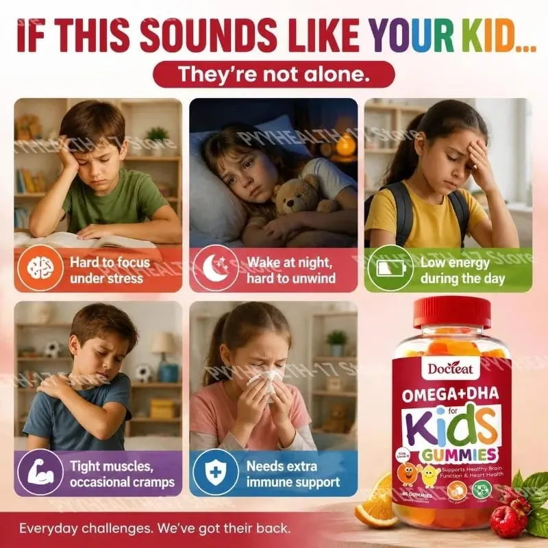 Docteat Omega+DHA Kids Gummies with DHA From Algae Vitamin C and Chia Oil Omega-3 6 9 for Brain & Vision Support 60 Gummies — image 3