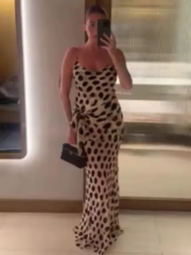 Retro Polka Dot Sling Maxi Dress Woman Sexy U-neck Sleeveless Waist-cinching Bodycon Dresses 2026 Summer Party Vacation Robes — image 5
