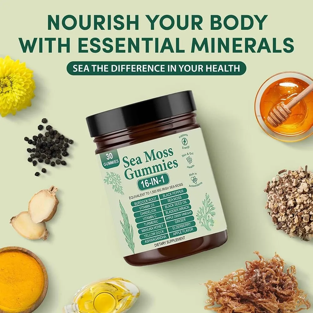 Sea Moss Gummies 16-in-1 - Ashwagandha Black Seed Oil Bladder Wrack Turmeric Vitamin C & D3 with Manuka Apple Cider Vinegar — image 5