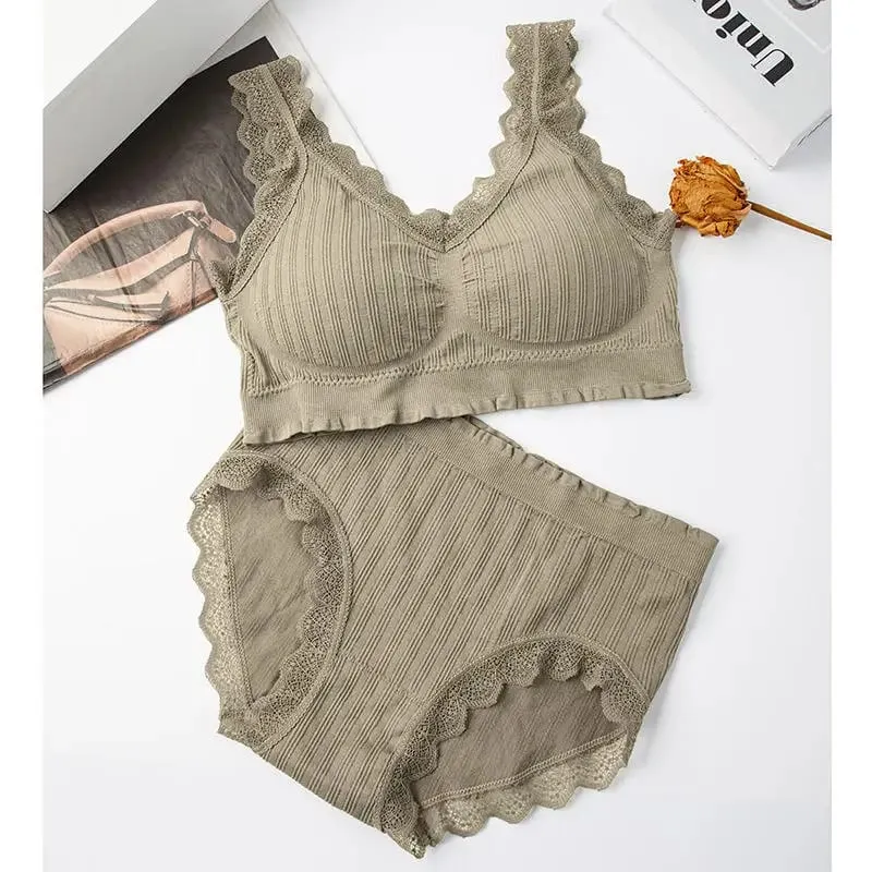 2025 Seamless Lace Back Bra Set U-Shape Sexy V-Neck Women's Underwear Full Cup Fixed Strap Home Clothes No Brand Registered — image 14