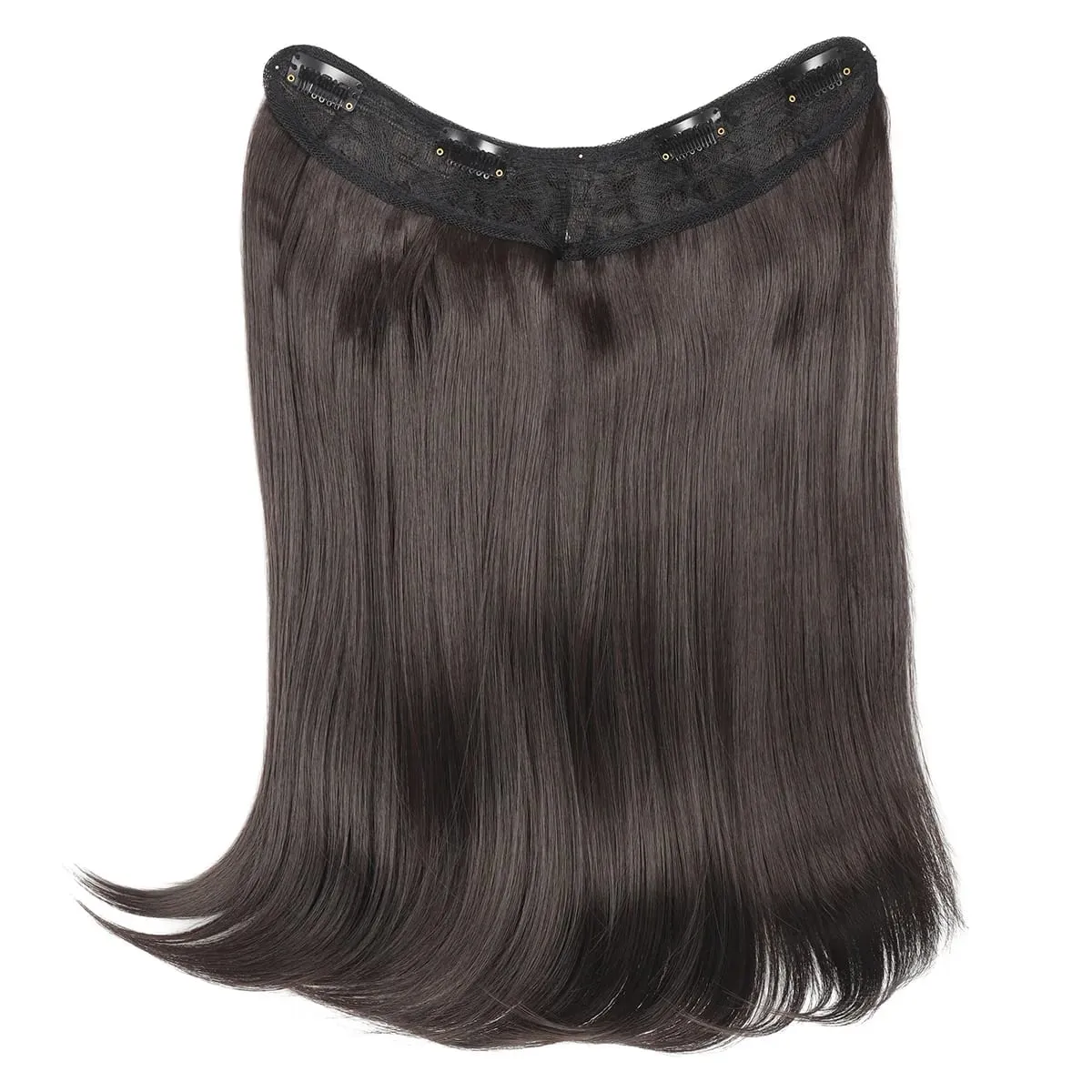 18Inch Synthetic V Long Curly Inner Buckle Hair Extension Black Brown Hairpiece Wig One Piece Straight Hairpi for Women — image 3