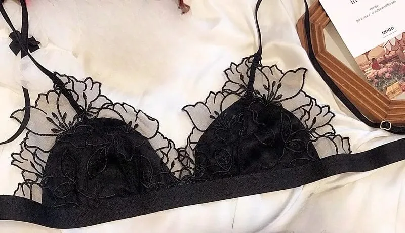 Sexy Wireless Bra for Women French Lace Triangle Bralette No Padding Underwear Minimalist Thin Strap Small Cup Lingerie MOYISU — image 12