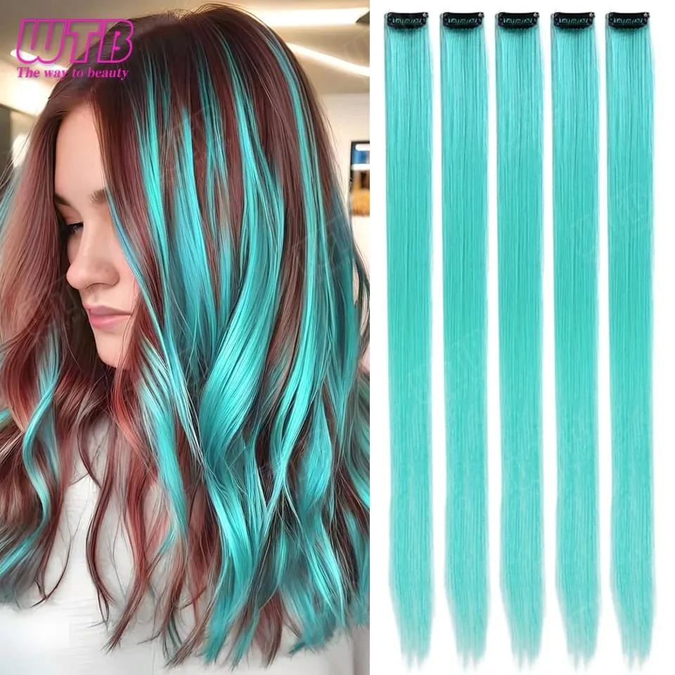 5Pcs Synthetic Wig BB Clip Style Color Straight Hair Extension Wig Suitable for Women and Girls to Wear at Holidays and Parties
