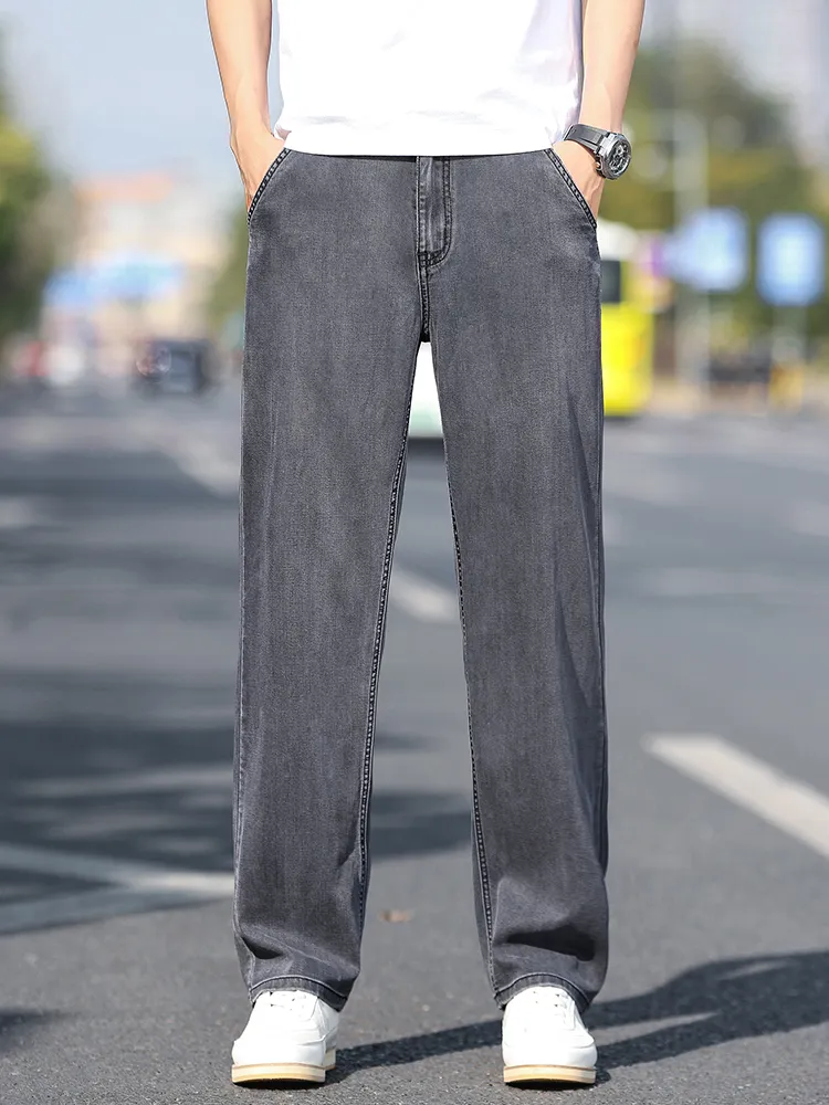 Loose Wide-leg Men's Thin Jeans Lyocell Soft Drape Fabric Comfort Trousers Spring Summer Fashion Brand Washing Denim Pants — image 4