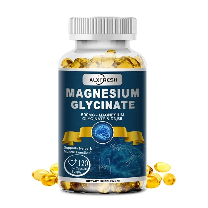 Alxfresh Magnesium Glycinate 500mg Κάψουλα Ψευδάργυρος Βιταμίνη D3 B6 για μυϊκή άρθρωση Νεύρων Ποιότητα ύπνου Άγχος Άγχος Διάθεση Υγεία