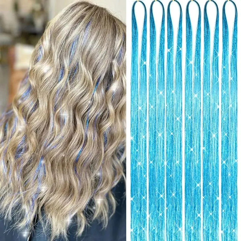 6Pcs Hair Tinsel Kit 24inch 1200 Strands Glitter Tinsel Hair Extensions Shiny Colorful Tinsel Hair Party Highlights for Women — image 15