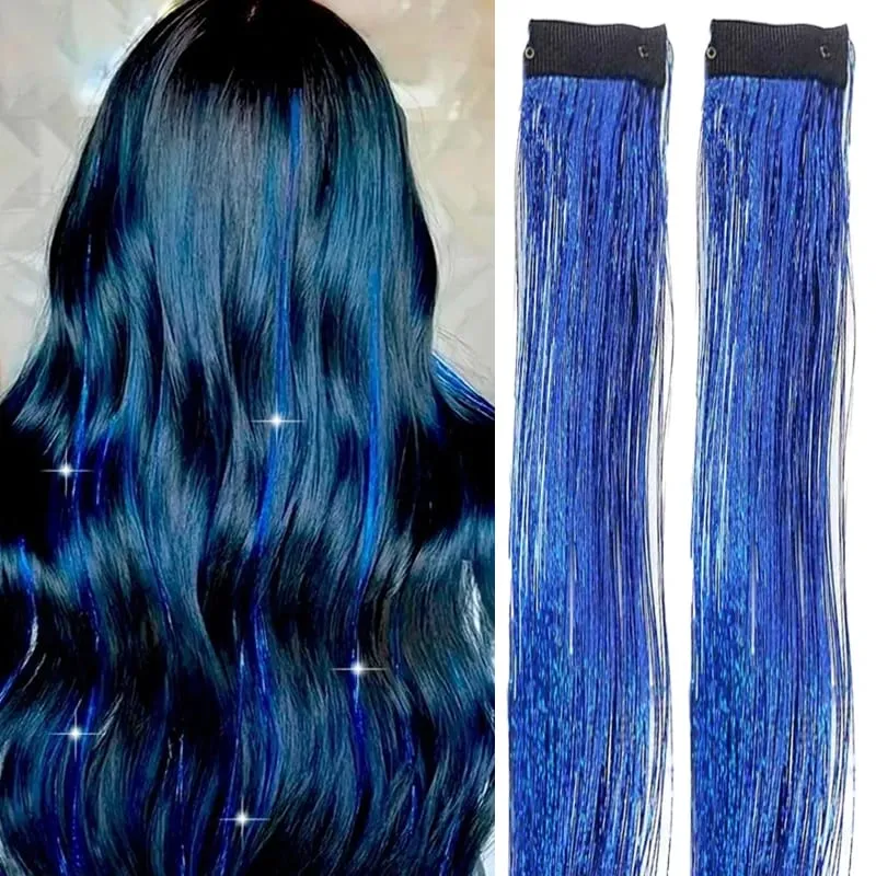 2PCS Synthetic Hair Tinsel Clip in Extensions Colored Sparkle Hair Tinsel Kit with BB Clip for Kids Girls Christmas Party Use — image 11