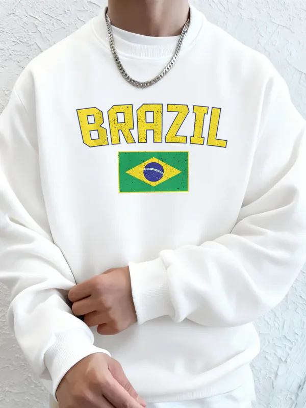 Brazil Letter And Flag Prints Man'S Pocket Streetwear Street Basic Hoody Crewneck Sport Sweatshirts Fleece Trendy Pullovers — image 8
