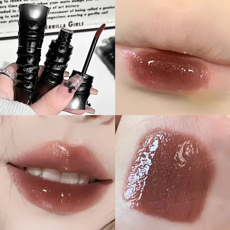 크리스탈 펑크 레드 브라운 글로시 립 얼룩 미러 립 글레이즈 쉬어 누드 글리터 립 색조 워터리 샤인 플럼 핑 메이크업 화장품