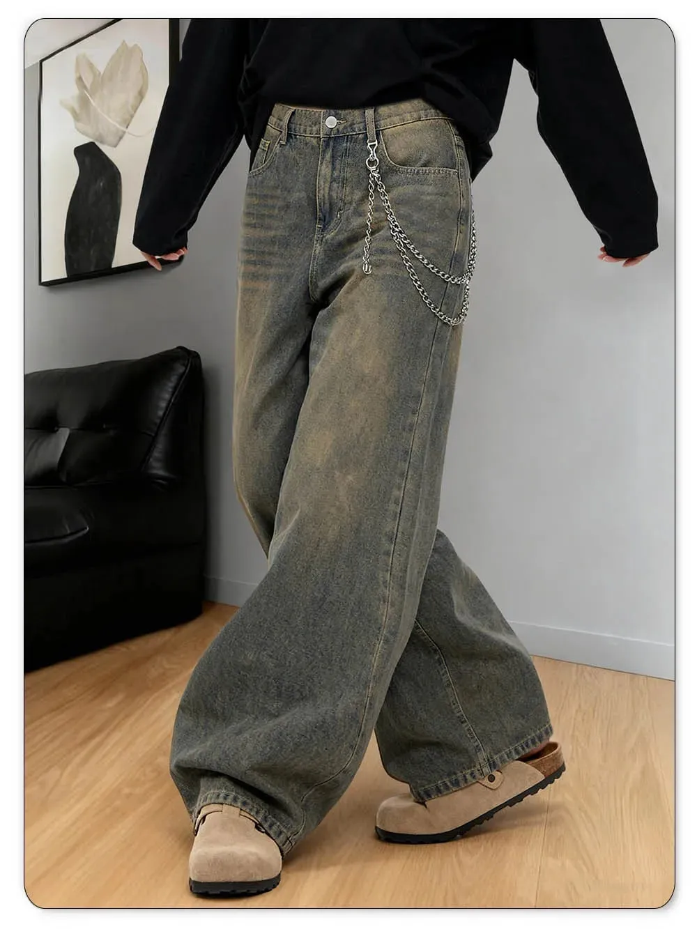 American Retro Baggy Wide Leg Jeans Men's Streetwear Distressed Y2K Clothing Casual Daily Four Seasons Denim Pants Unisex — image 9