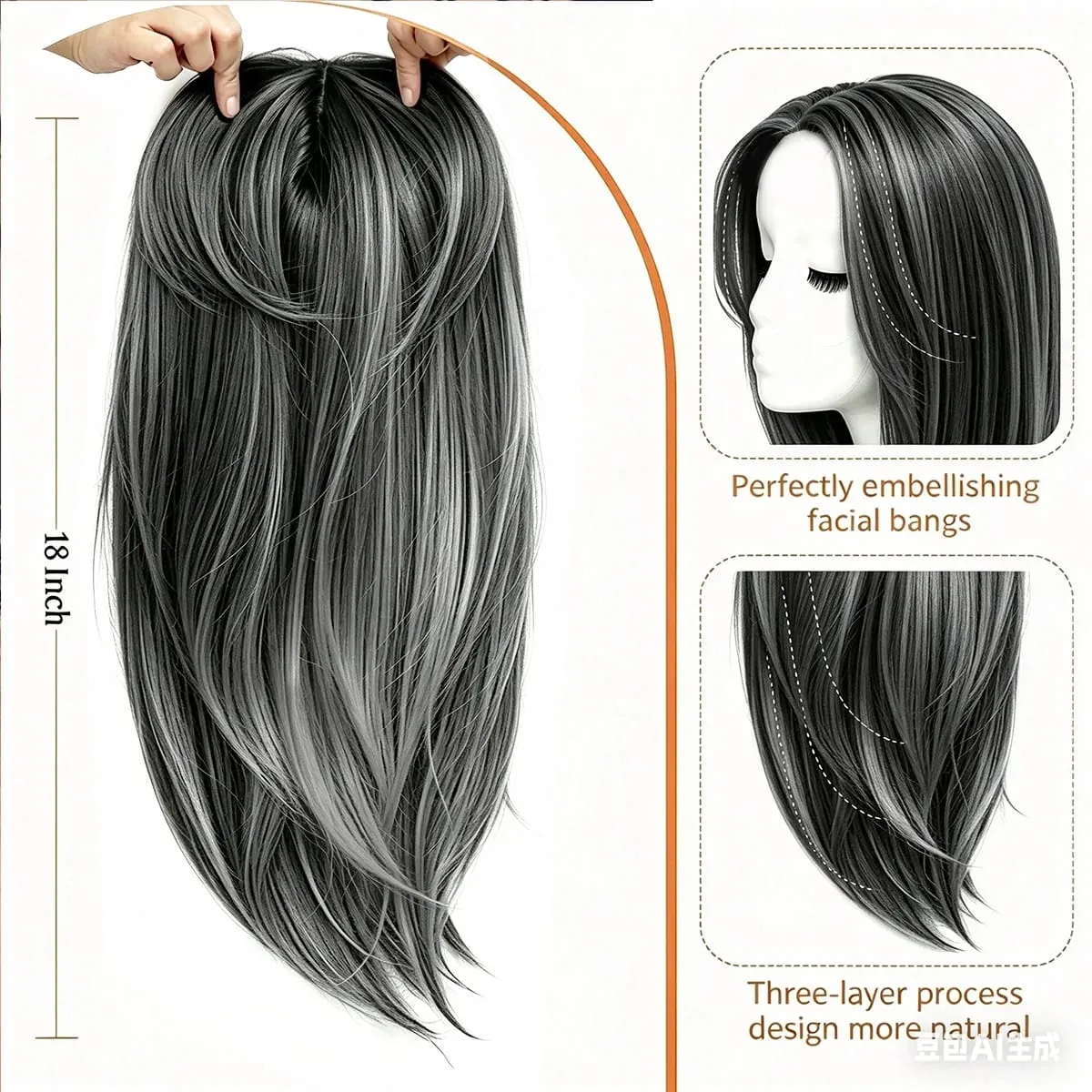 18in Clip in Synthetic Hair Topper with Bangs for Women lightly Curled Ends Wiglets Synthetic Fiber Pieces for Women — image 2