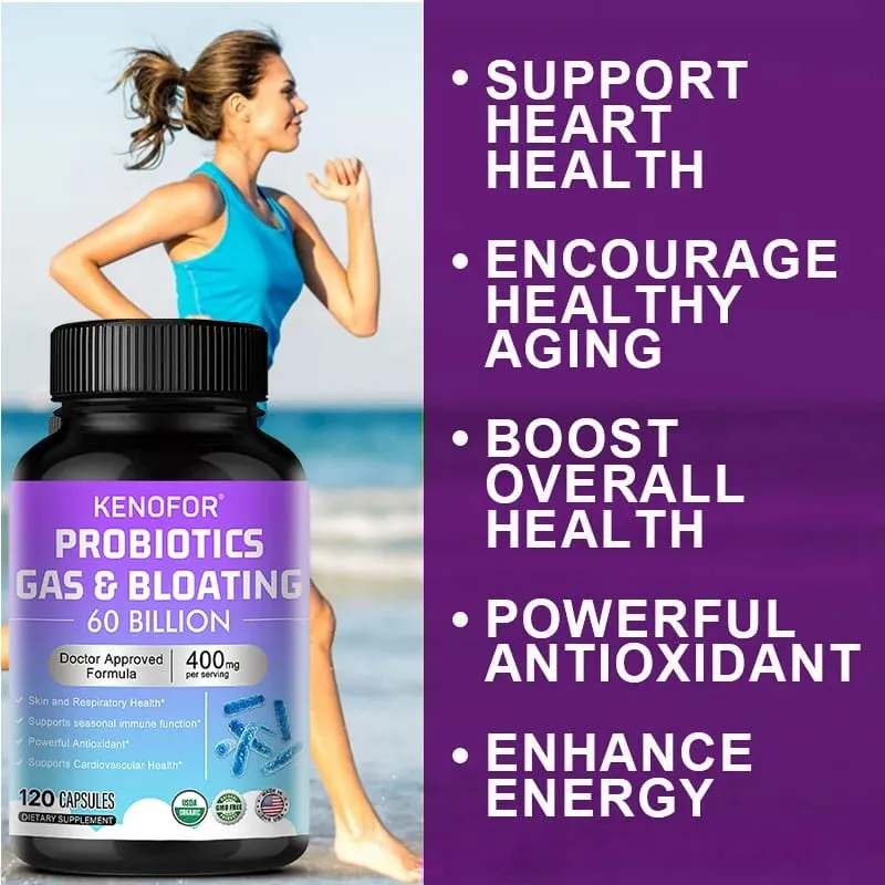 60 Billion CFU Multi-Strain Probiotic Capsules - Prebiotics + Digestive Enzymes Gut Health & Immune Support 30/60/120 Counts