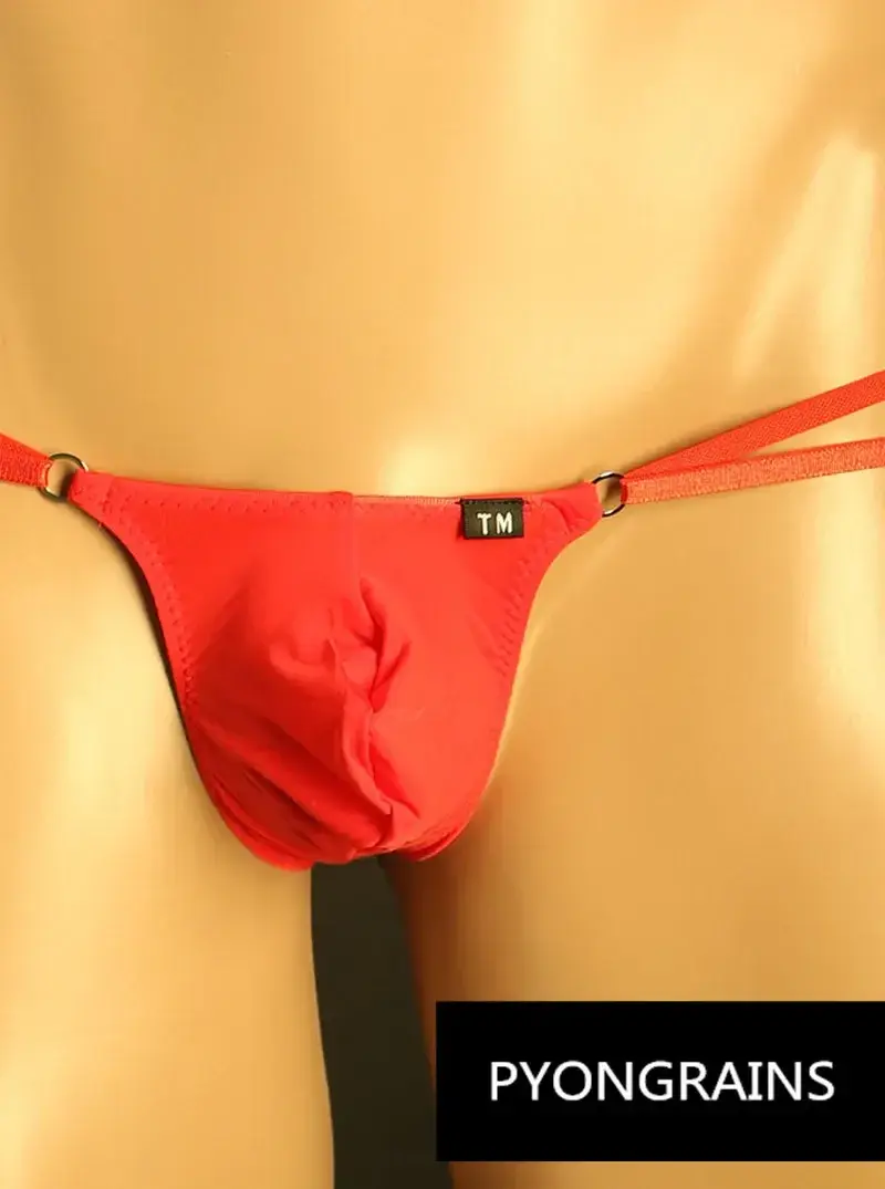Férfi Állítható Fém O-gyűrű Dupla vékony pántos Bikini Alsónadrág Alacsony emelkedés Selymes Ice Silk 3D U Konvex Tasak Szexi Férfi Fehérnemű