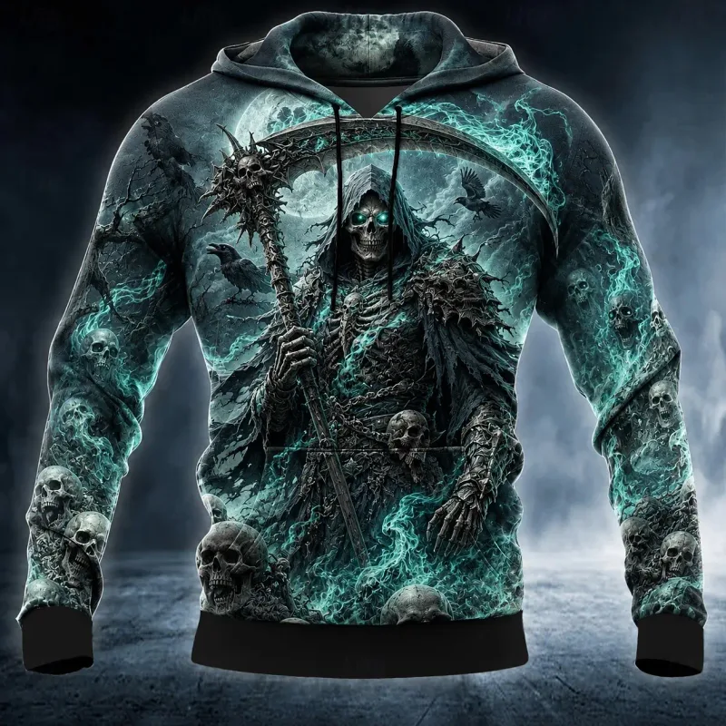 ผู้ชาย Gothic มนุษย์หมาป่ากราฟิกพิมพ์ Hoodie เสื้อแขนยาวเสื้อกันหนาว Casual Full Moon Wolf Hooded เสื้อ Tops — image 3