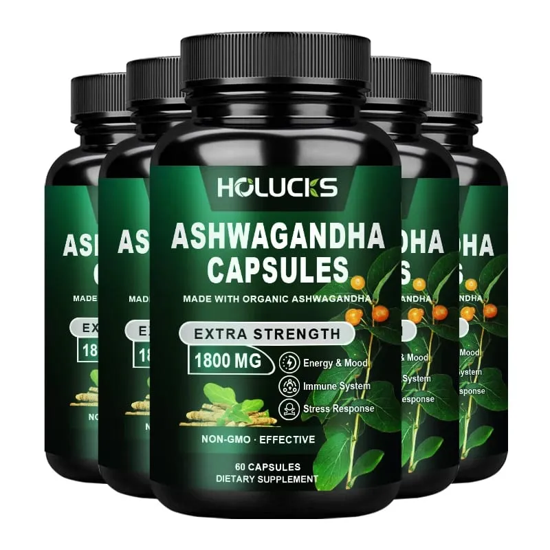 Organic Ashwagandha 1800mg Supplement for High Potency Stress Relief Adrenal & Mood Enhancer Anxiety Focus & Immune Non-GMO