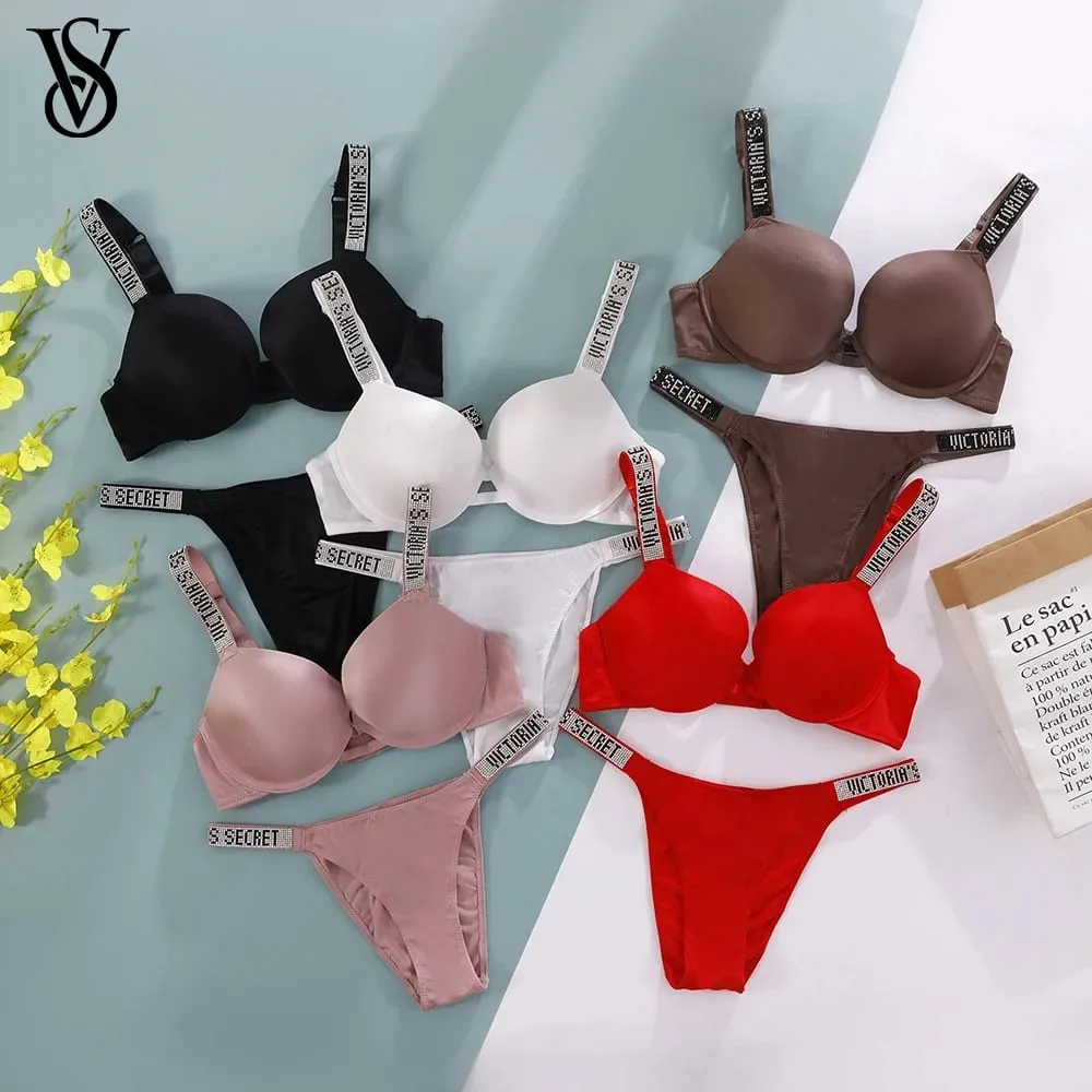 New V Lace Lingerie Set Bra and Brief Women's Sexy Bra and Panty Set Comfortable push up Shapewear Adjustable Padded Gathered — image 1