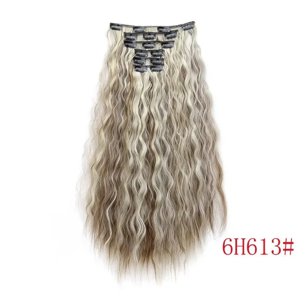 24 Inch Clip In Hair Extensions 6PCS Hair Extensions Long Water Wave Hair Full Head Synthetic Clip On Hairpiece For Women Girls — image 9