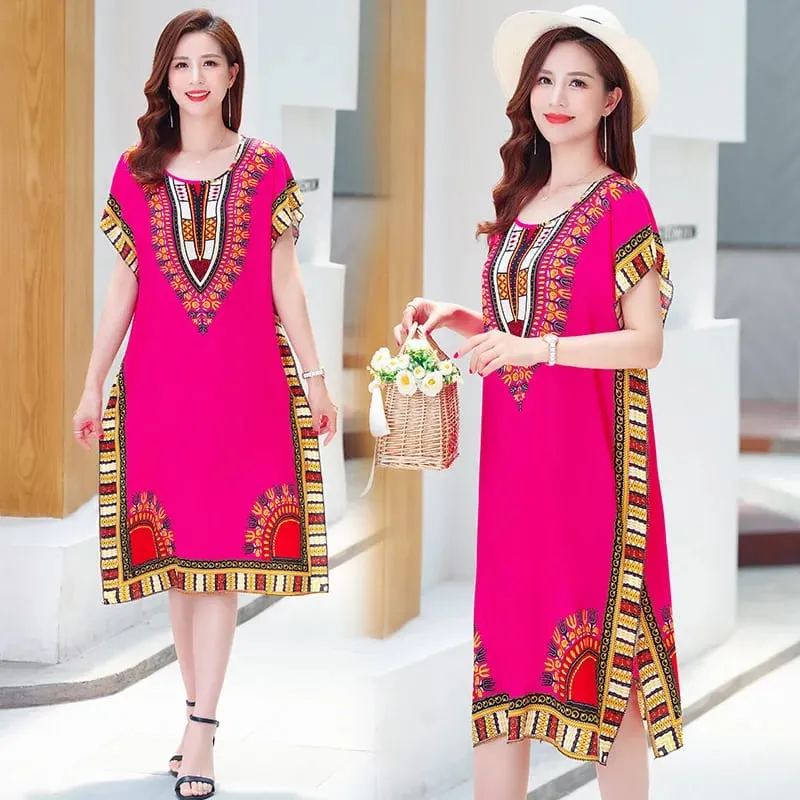 Summer cotton and silk dress medium and long bat sleeve loose large size beach dress mother dress belly and thin skirt women — image 7