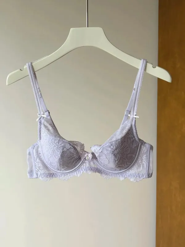 Purple Lace Bra Women French Sexy Embroidery Soft Underwire Minimizer Push Up Anti Sagging Lingerie Brassiere 32‑38 — image 8