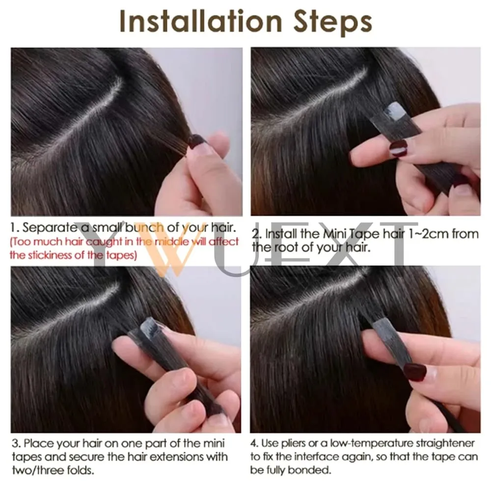 Mini Tape In Human Hair Extensions 12"-20" Machine Remy Skin Weft Adhesive Tape Hair Natural Black Brown Blonde Tape Ons 10pcs — image 6