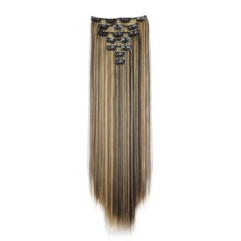24Inch Synthetic 7Pcs/set Long Straight Hair Extension 16Clips Hairstyle Black Blonde Y2K Kpop Hairpiece for Women Christmas Eve — image 7