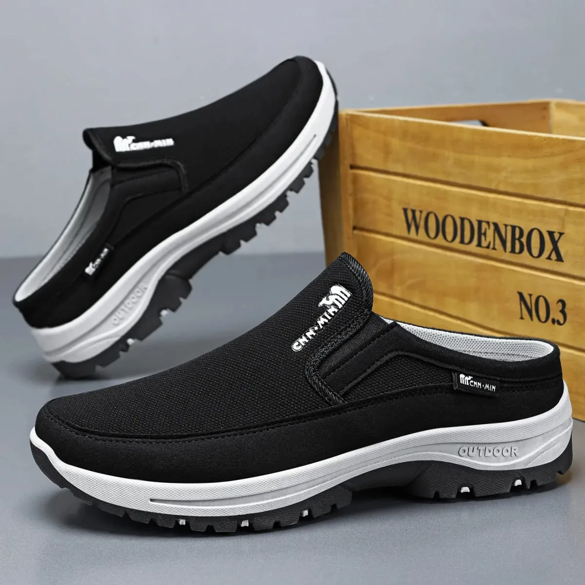 Men's shoes casual cloth shoes breathable lazy shoes toe caps outdoor sports half shoes — image 5