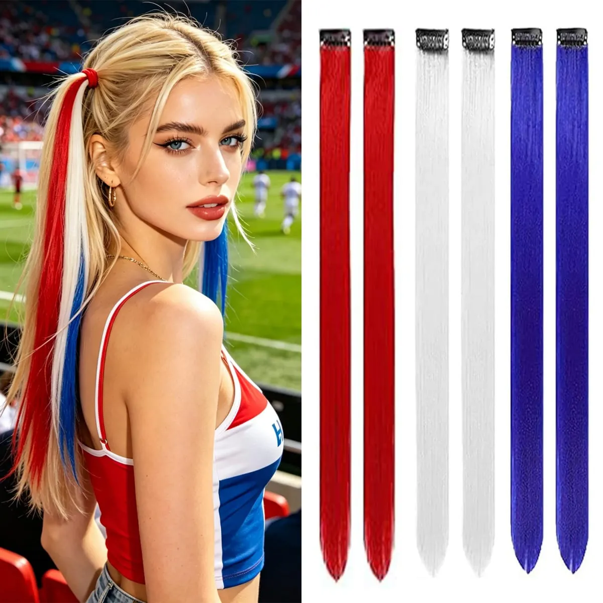 6 Pcs Clip Ins Hair Extensions 22 Inch Straight Colorful Clip In Hair Extensions Rainbow Party Highlights Synthetic Hairpiece — image 26
