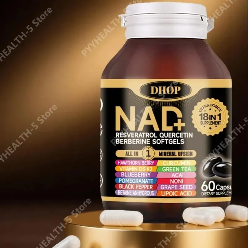 NAD+ Softgels with Resveratrol Quercetin Berberine Softgels 18-in-1 Supplement for Overall Health Support 60 Capsules