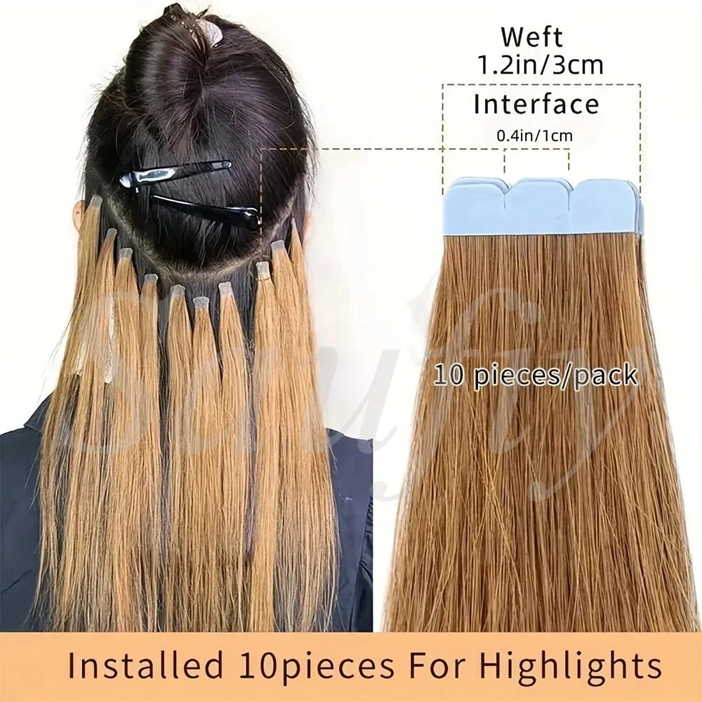 12-20inches Natural Blonde Mini Tape in Human Hair Extensions Double Side Invisible Seamless Tape Ins Hair 10pcs/Pack Natural Straight Black Blonde Balayge Brown Mini Tape In Hair — image 6