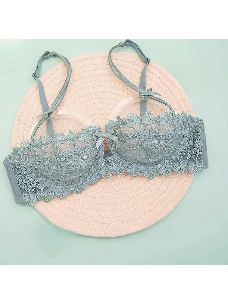 Sexy Lace Bra Set Women Plus Size Sheer Half Cup Push Up Lingerie Ultra Thin Transparent Concealed Nipple Underwear Hot — image 6