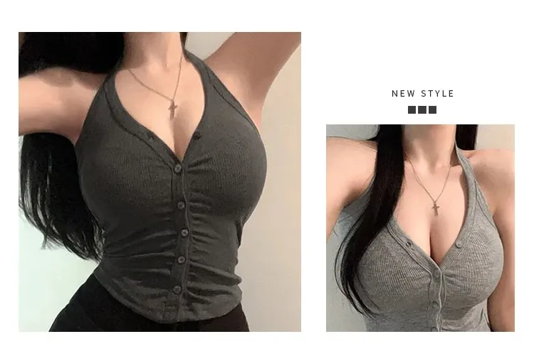 Korean Dongdaemun Pure Desire Spicy Girl Camisole Sexy Slim Women's Crop Tops Feminine Neck Hanging Halter Tank Top Y2K Clothes — image 9