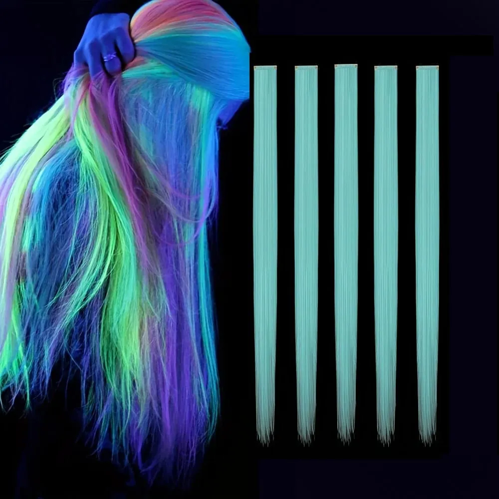 Glow in the Dark Hair Extensions Luminous Colored Hairpieces Colorful Hair Clips Synthetic Neon Fake Hair Clips Hair Accessories — image 9