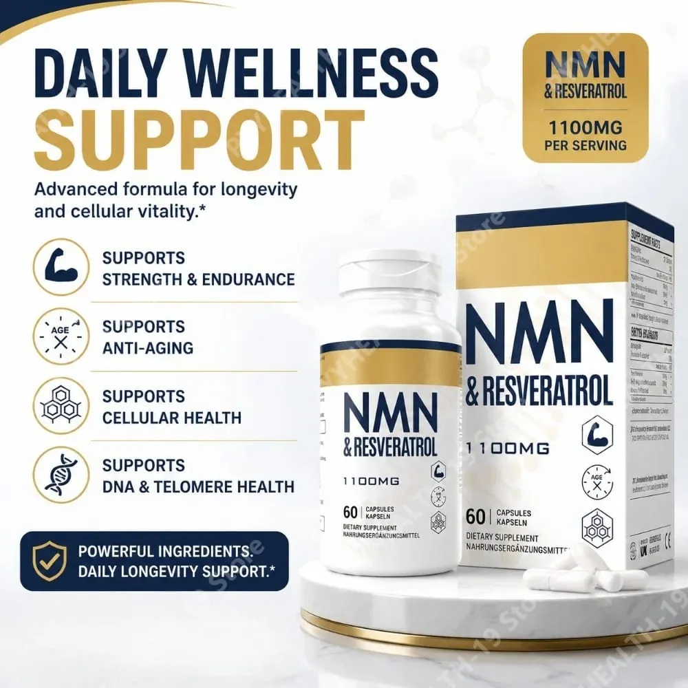 NMN & Resveratrol Supplement – 1100mg Capsules for Cellular Health DNA & Telomere Support with Black Pepper Extract – 60 Ct — image 2